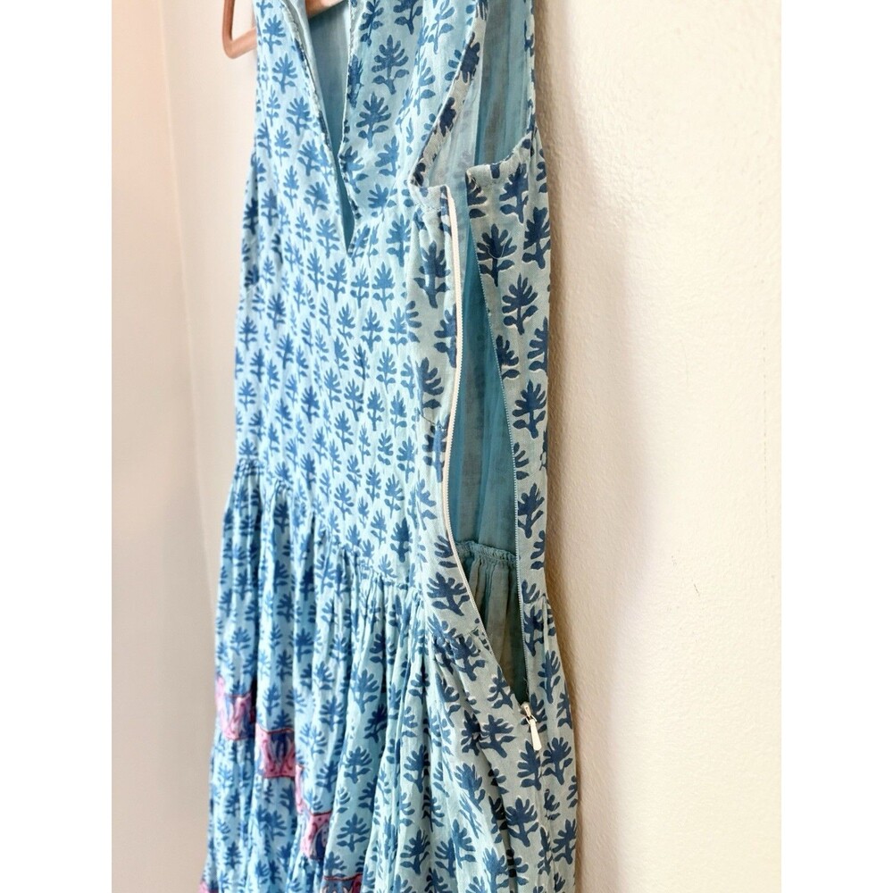 Oliphant Flirty Mini Dress XXS Blue Tiered Sleeveless V-Neck Gauze Boho Beach - Picture 7 of 15